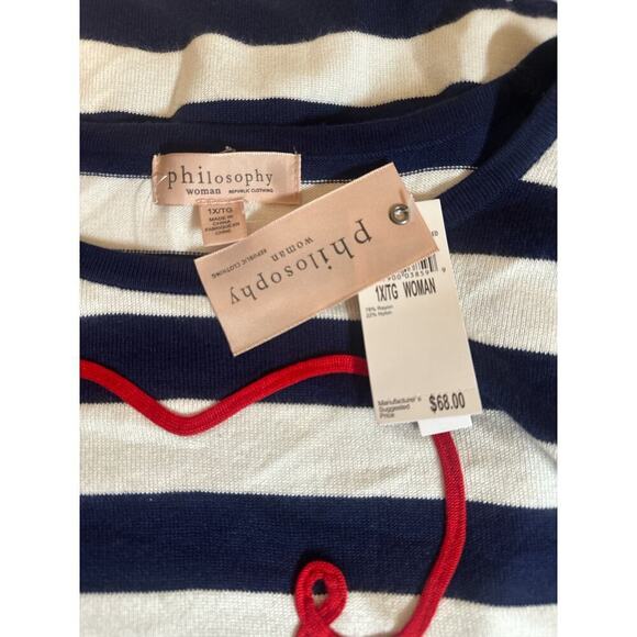 Philosophy Women's Love Heart Striped Pullover Sweater Size 1X Blue White NWT - Picture 7 of 8